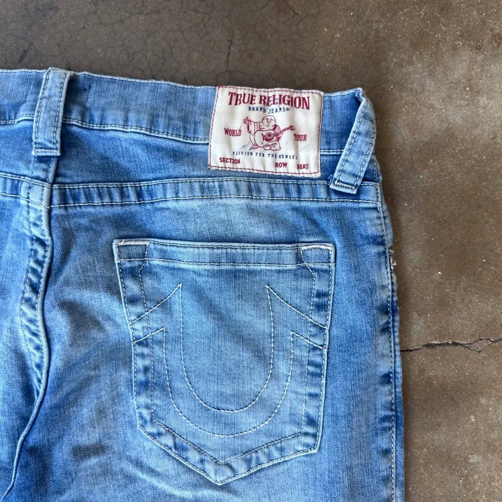 True Religion Geno Jeans Mens 34 Blue Excellent Relaxed Slim Horseshoe Stitch